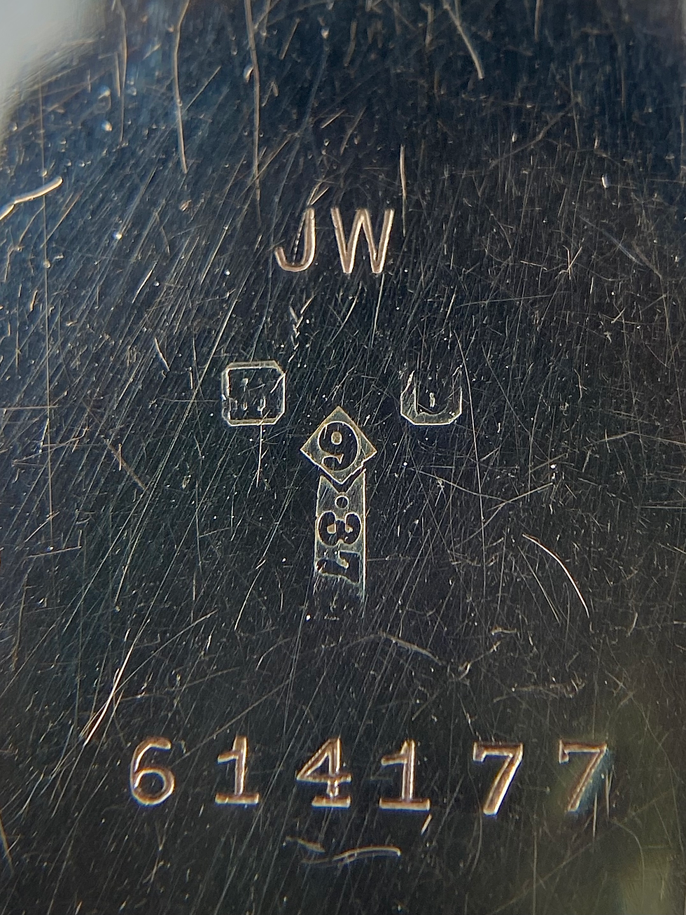 Thumbnail: 1924 Mappin & Webb 9ct gold rectangular banana watch exaggerated numerals