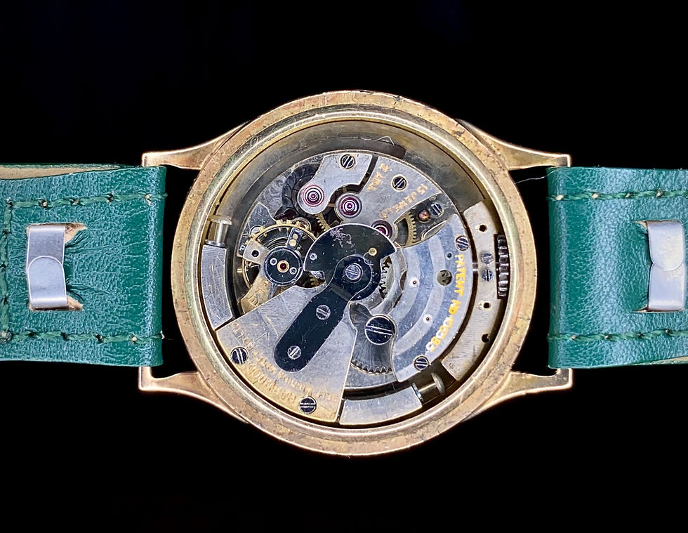 Thumbnail: 1928 Harwood 9ct rose gold watch, textured cloud dial, bumper automatic
