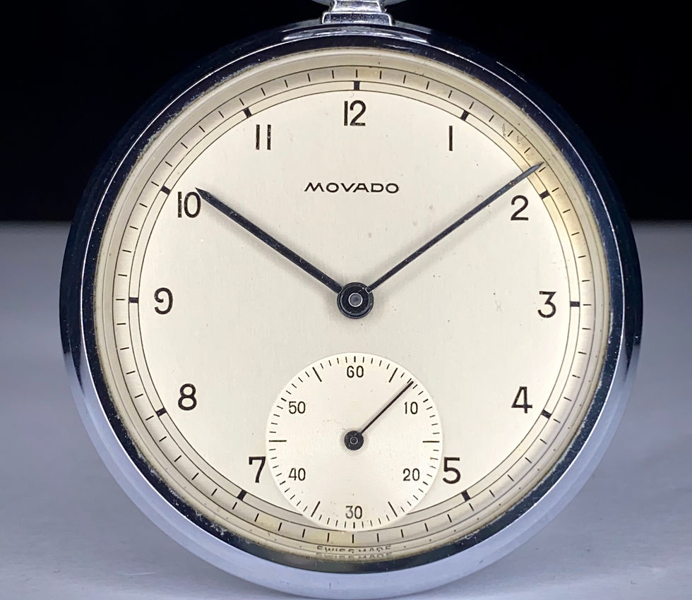 Thumbnail: 1930s Movado Art Deco chrome 44mm pocket watch ref 37142 cal 620N