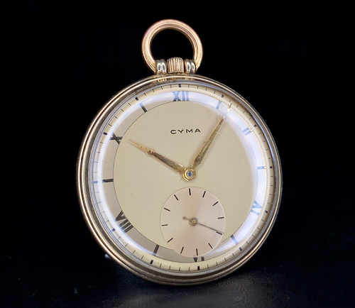 1930s Art Deco design Cyma Roman numeral rolled gold pocket