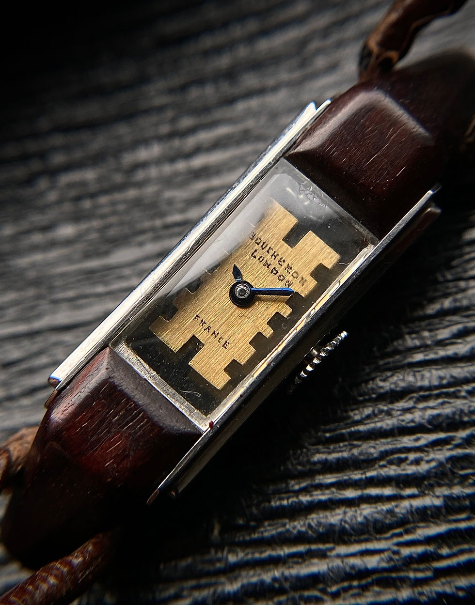 Thumbnail: 1930s Boucheron London Ladies watch 8146 wooden lugs by Encausse & Krasker