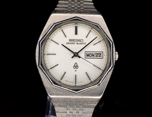 1975 Seiko Grand Quartz Day / Date electric blue parallel dial model rare 4843-7000