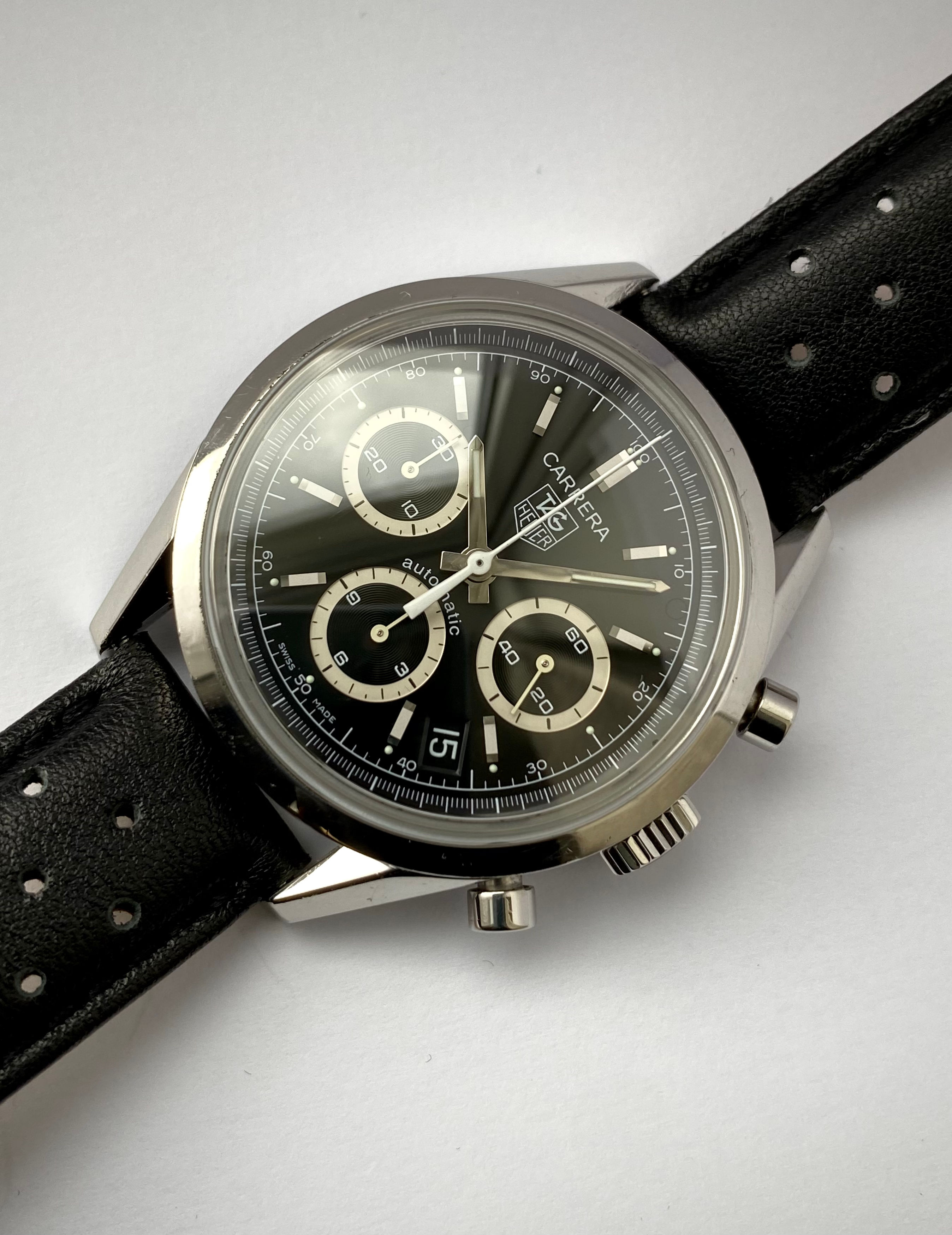 2000s Tag Heuer Carrera Chronograph Black dial calibre 17 CV2113-0 39mm Steel