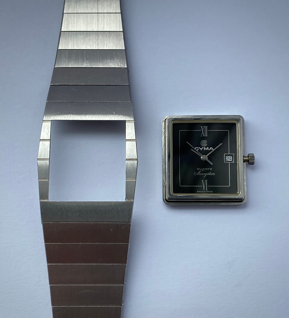 Thumbnail: 1980s Cyma Navystar Quartz King Midas integrated bracelet ref 114.100.56
