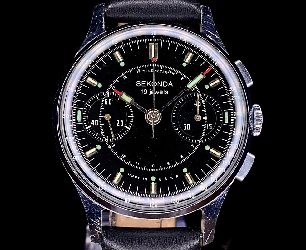 Thumbnail: 1970s Sekonda Poljot Strela 3017 chronograph Cosmonaut watch, black dial