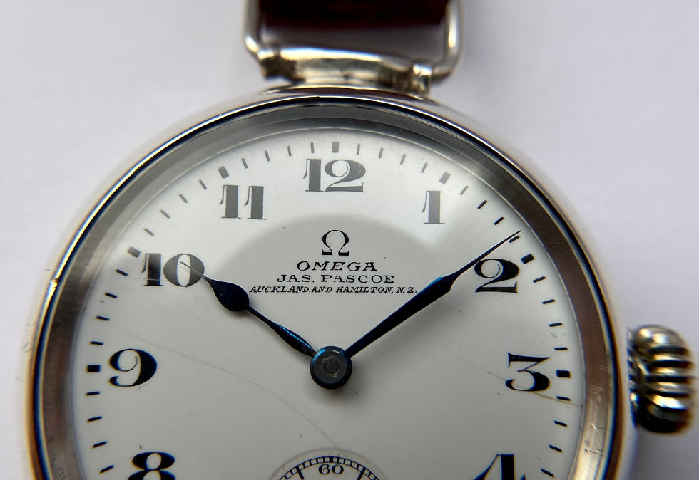 Thumbnail: Rare 1916 WW1 Period Omega Jas Pascoe New Zealand Silver Trench watch
