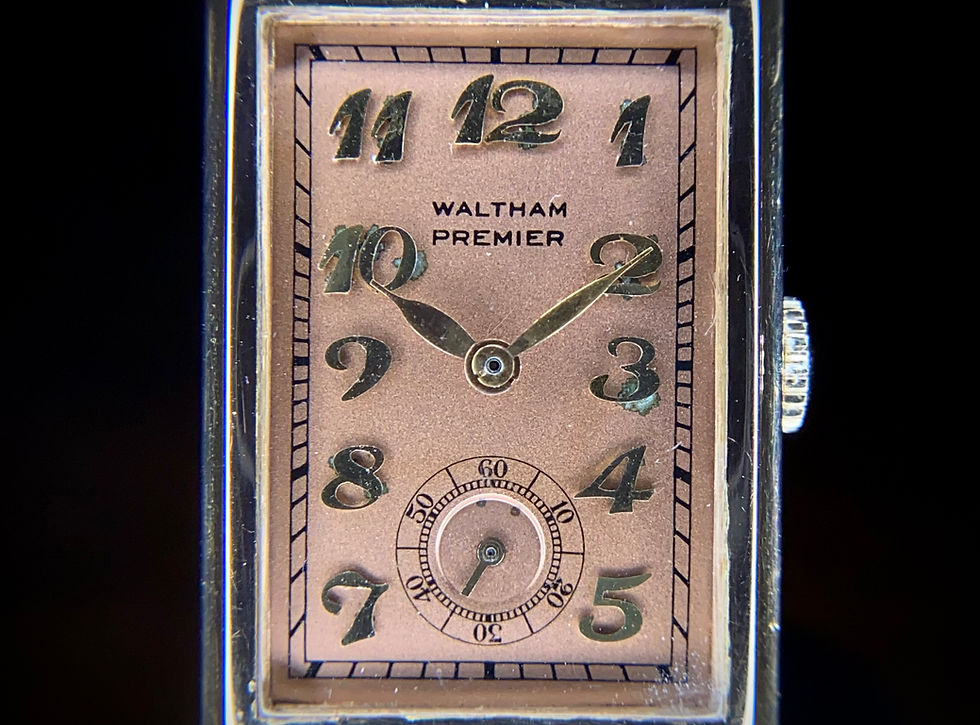 Thumbnail: 1940s Waltham Premier salmon dial 18ct rose gold rectangular watch cal 750
