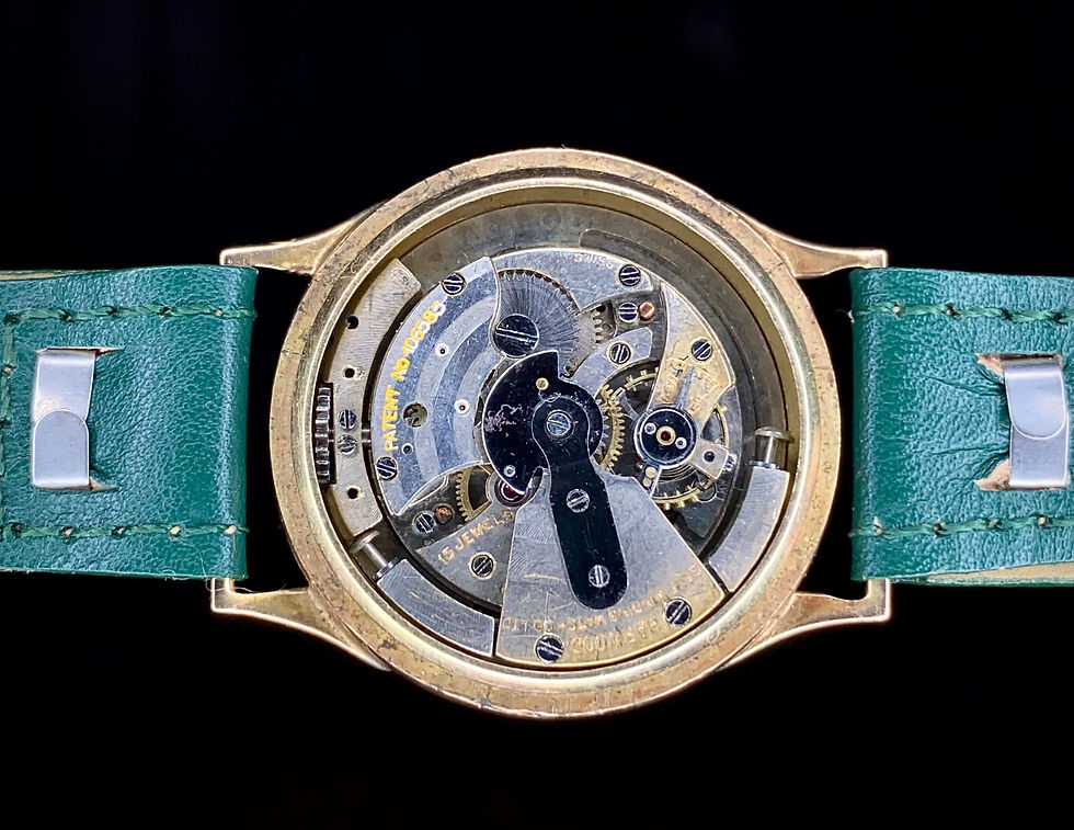 Thumbnail: 1928 Harwood 9ct rose gold watch, textured cloud dial, bumper automatic