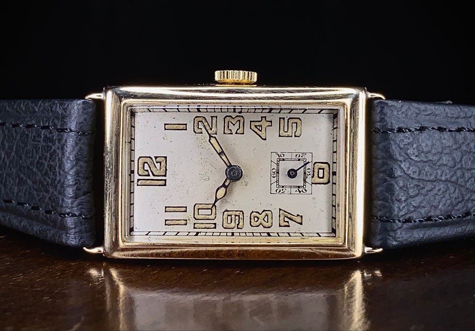 Thumbnail: 1930s Art Deco 18ct gold rectangular watch, Record Swiss movement serviced, 33mm