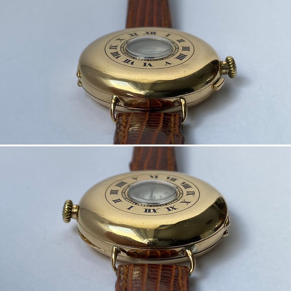 Thumbnail: 1920 IWC 18ct gold semi hunter officers trench style watch roman numeral enamel
