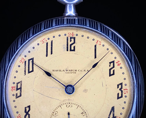 1920s Art Deco Havila Watch Co Geneve Niello Silver HF cased high