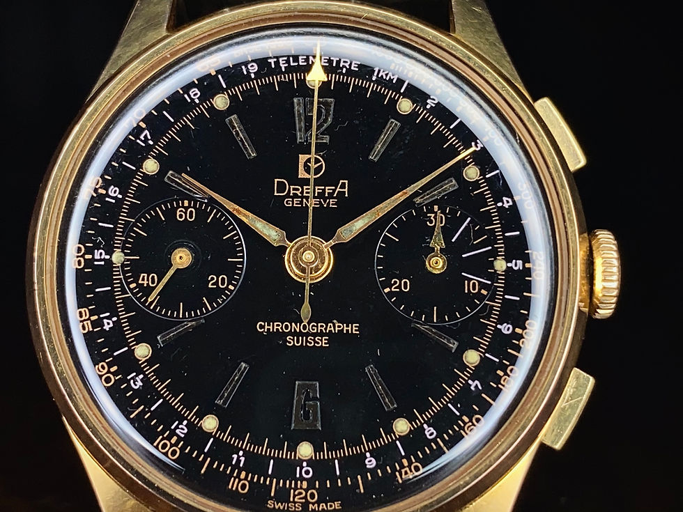 Thumbnail: 1950s black dial Dreffa Geneve Chronograph watch, rose gold plated, Valjoux 92