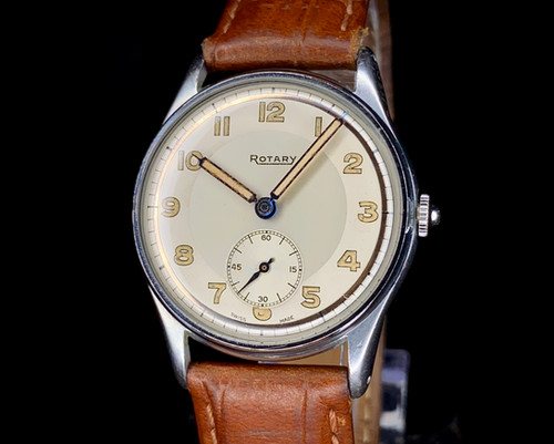 1940s Rotary Sector dial tool watch, manual wind, dimpled