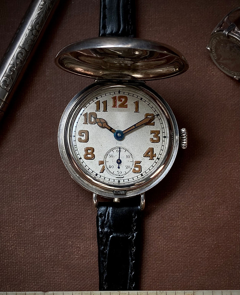 Thumbnail: 1915 Marvin full hunter silver trench watch WW1 period luminous dial