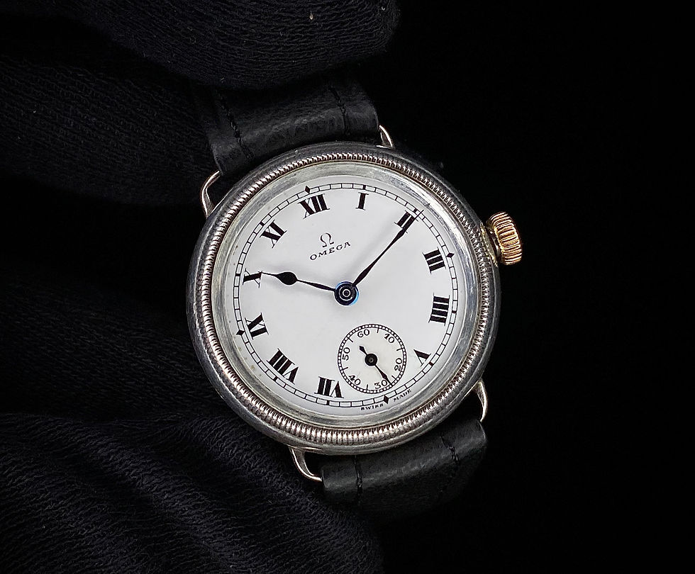 Thumbnail: 1920s Omega Hermetic watch, enamel dial Roman numerals, Silver case original box