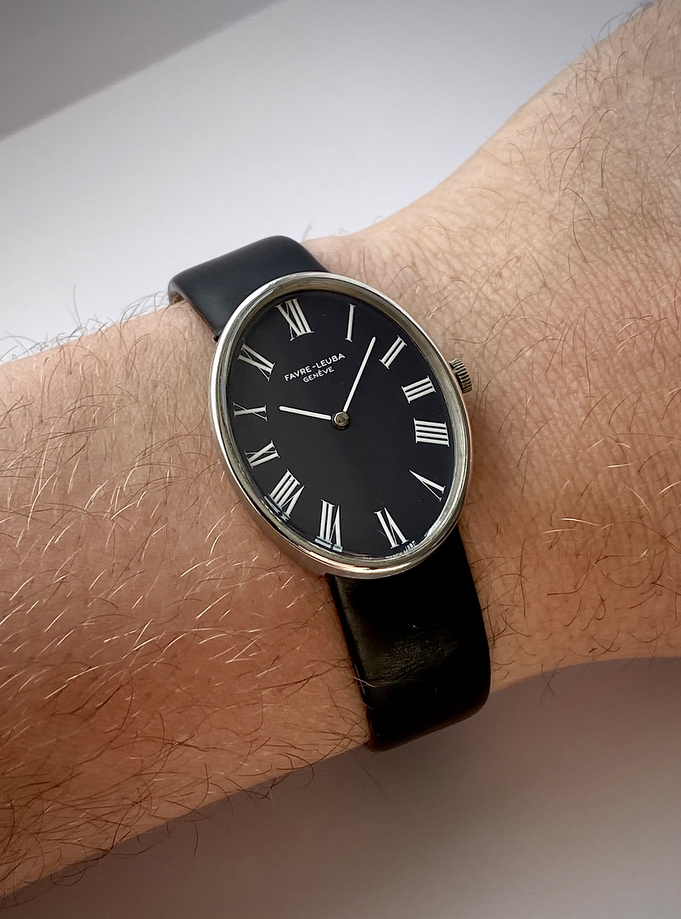 Thumbnail: 1970s Favre-Leuba Oval Steel cased Purple dial Roman Numeral watch ETA 2512-1