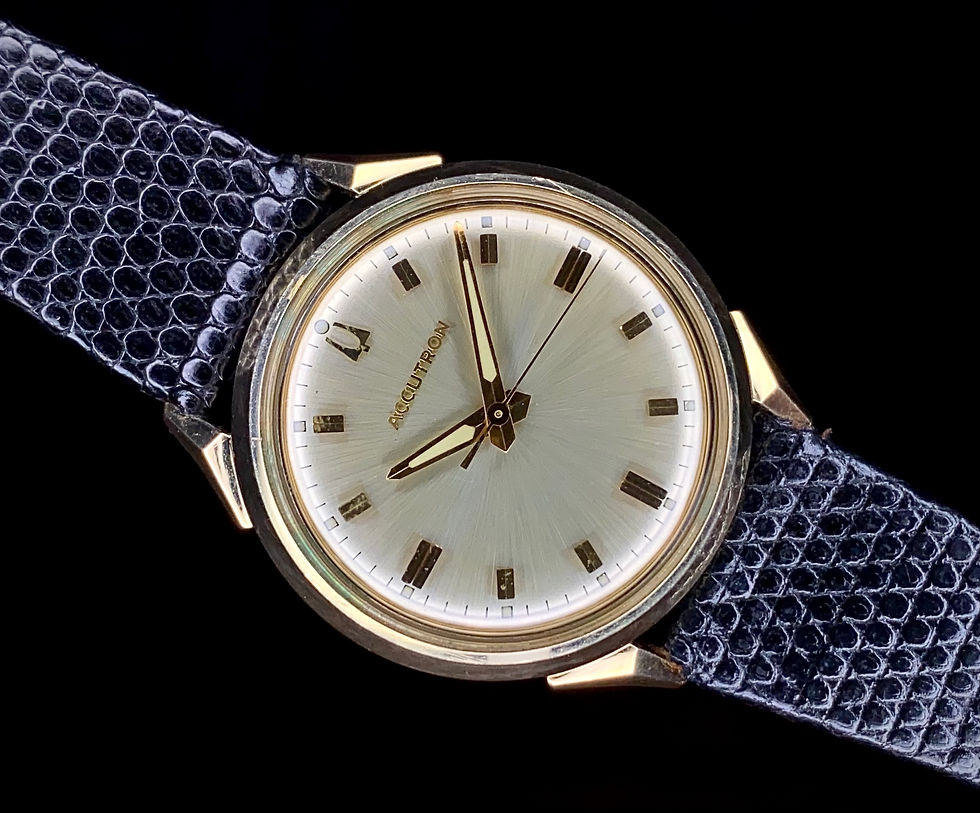 Thumbnail: 1963 Bulova Accutron 412 Rear set, 10K gold filled 214 movement box strap buckle