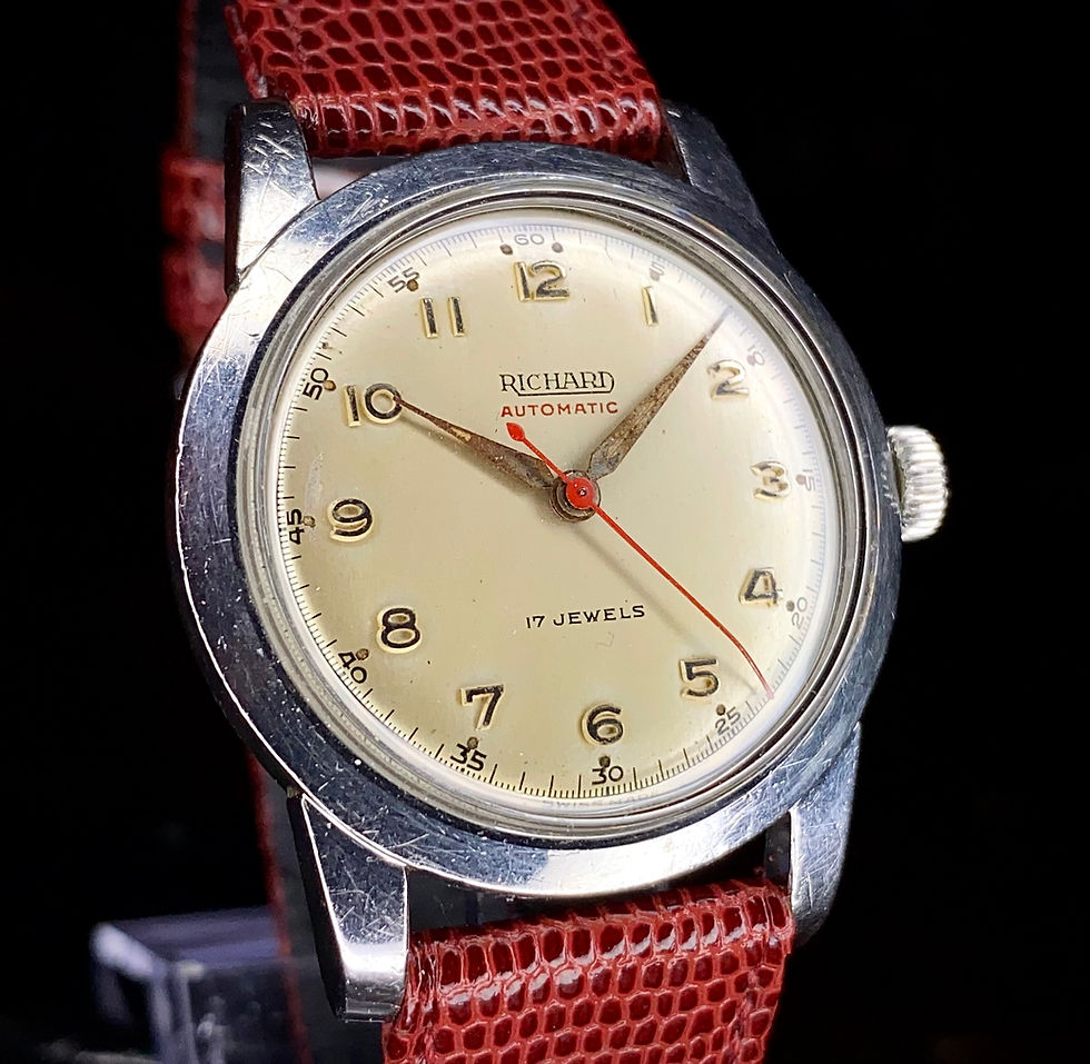 Thumbnail: 1950s Richard Automatic Steel Beefy lug watch 34.5mm case, signed crown, AS 136