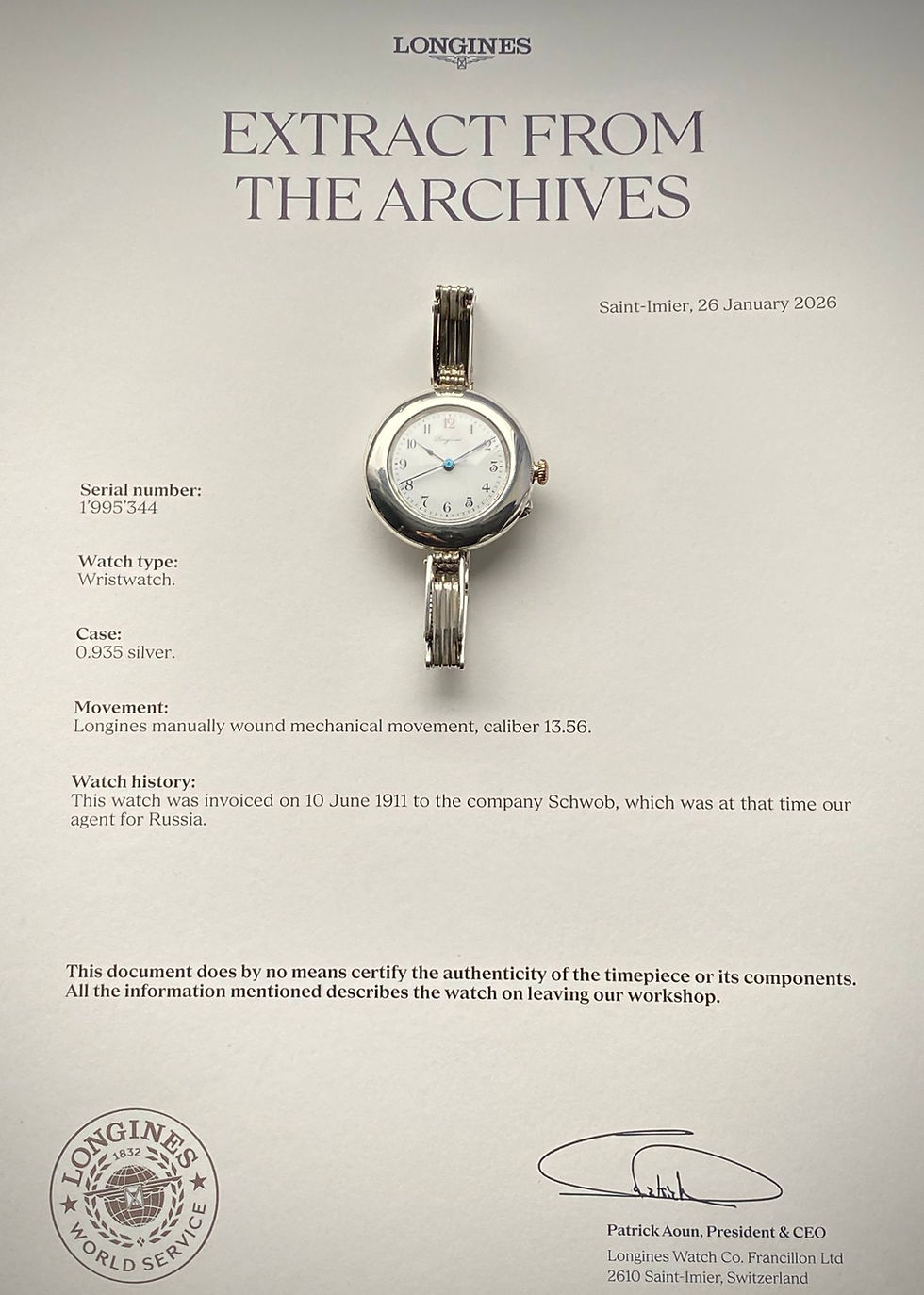 Thumbnail: Important 1911 Longines Silver enamel dial central second watch Longines 13.56