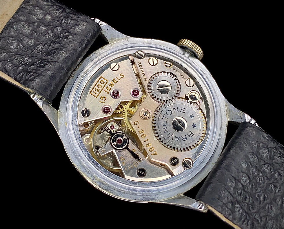 Thumbnail: 1940s Bravingtons Renown black dial military style watch cal 1200
