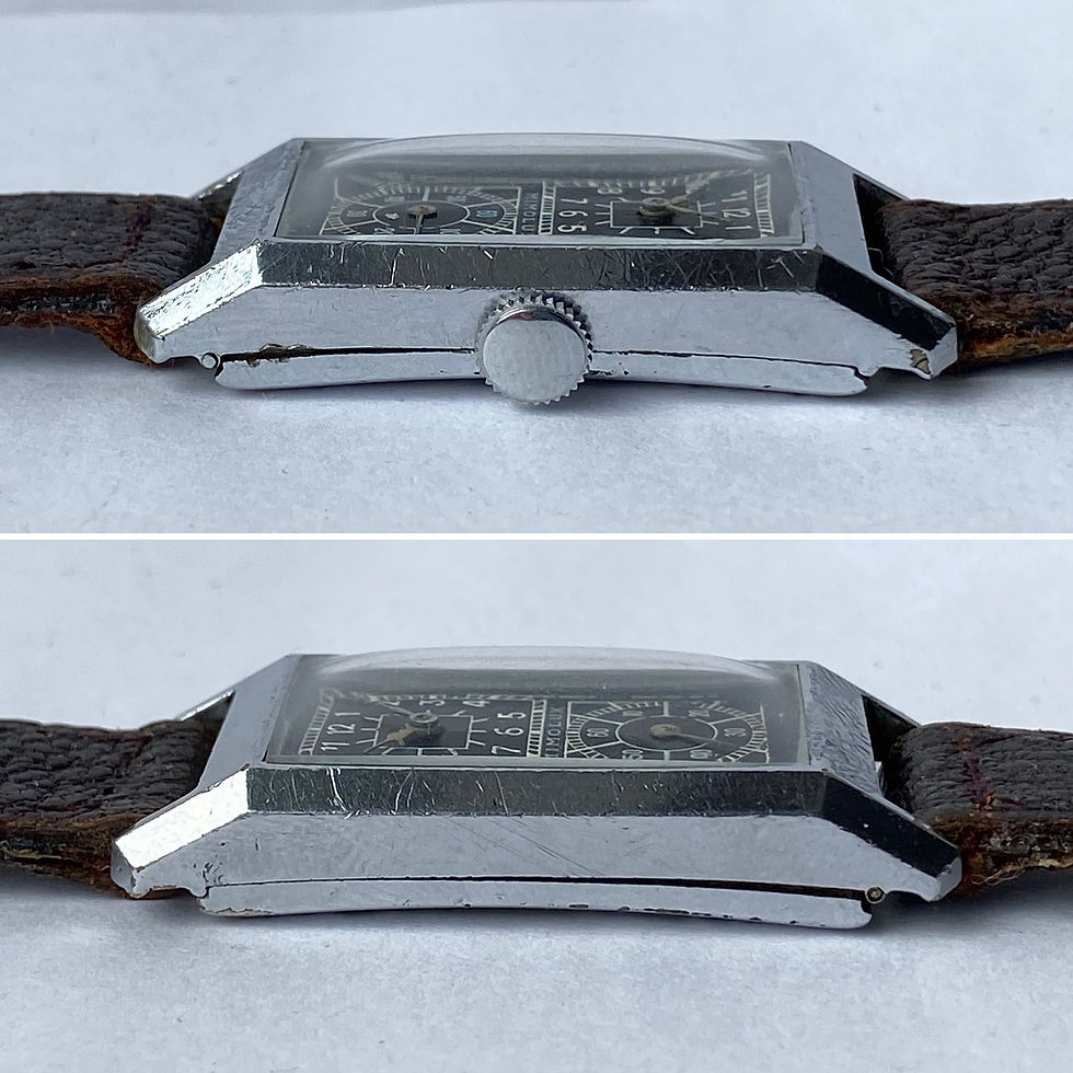 Thumbnail: 1930s Mimo Mimolux Black Duo dial doctors watch rectangular case Cortebert 401