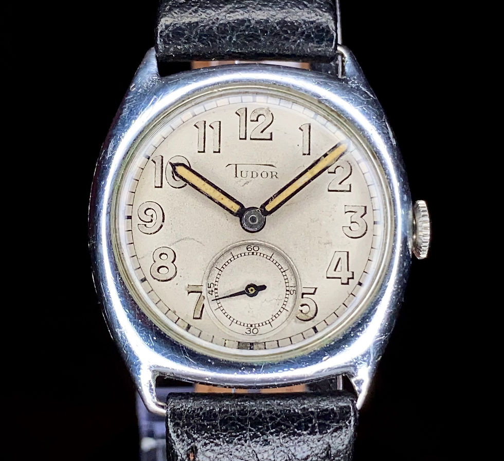 Thumbnail: 1930s early Tudor cushion case watch, Rolex S.A. case, Tudor cal 59 movement
