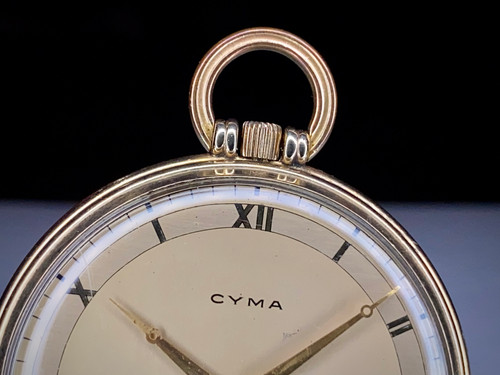 1930s Art Deco design Cyma Roman numeral rolled gold pocket watch