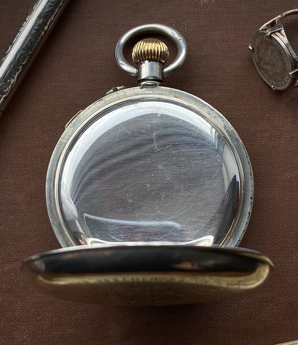 Thumbnail: WW1 interest 1907 Silver Centre Seconds pocket watch Wiliam George Teacher KIA