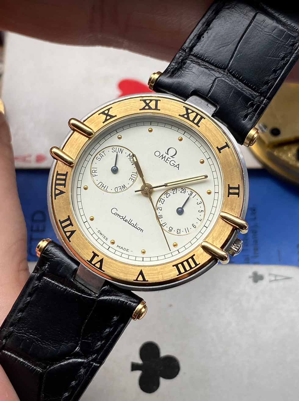 Thumbnail: 1990s Omega Constellation Steel 18ct gold Calendar watch T lugs ref 1980155