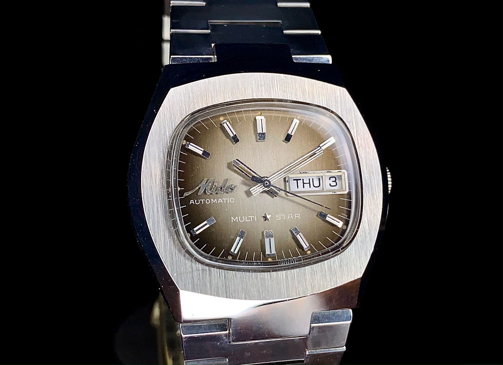 NOS 1970 Mido Multi Star TV dial watch, Ref 1879, Stainless