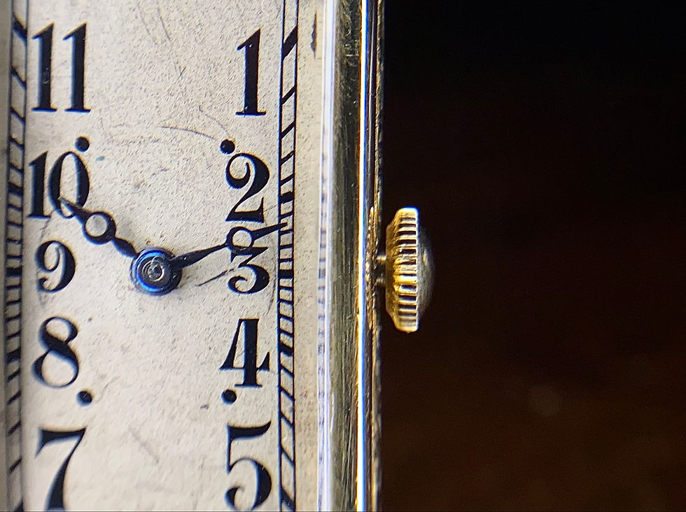 Thumbnail: 1920s Art Deco 18ct gold rectangular Banana watch with Movado movement serviced