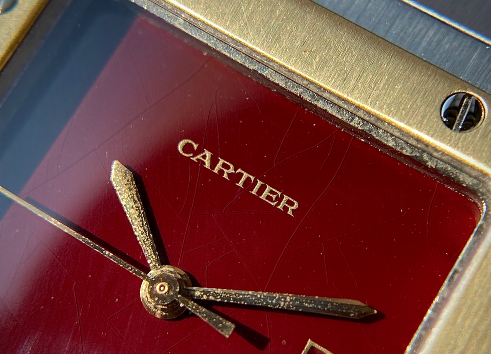 Thumbnail: 1980s Cartier Santos Carrée two-tone ref 2961 Burgundy Lacquer dial original box