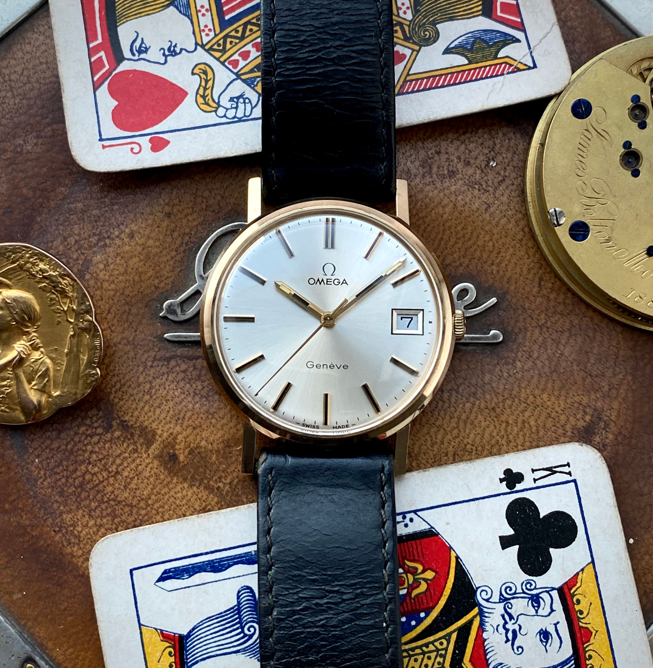 1972 9ct Omega Geneve Date watch ref 1061 1325017 silver dial cal 1030