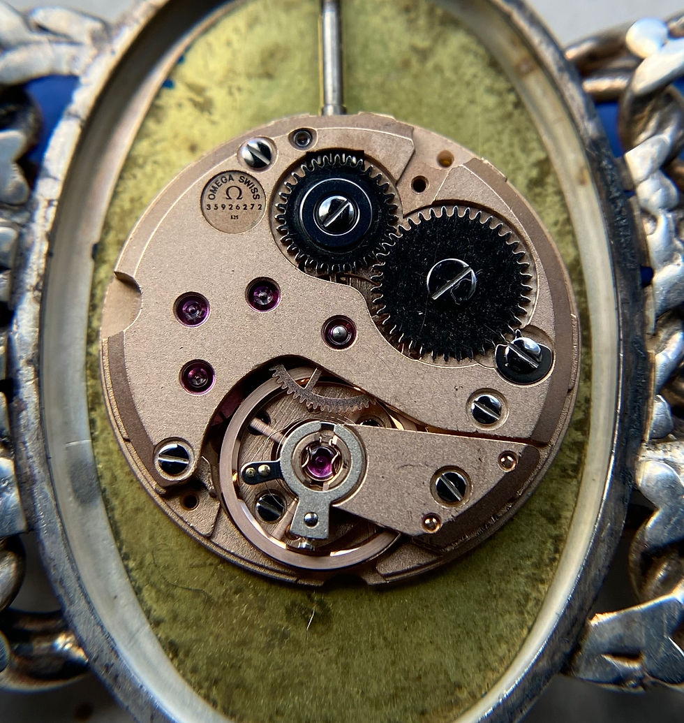 Thumbnail: 1972 Omega De Ville Andrew Grima silver chain mail watch ref 1011 blue dial