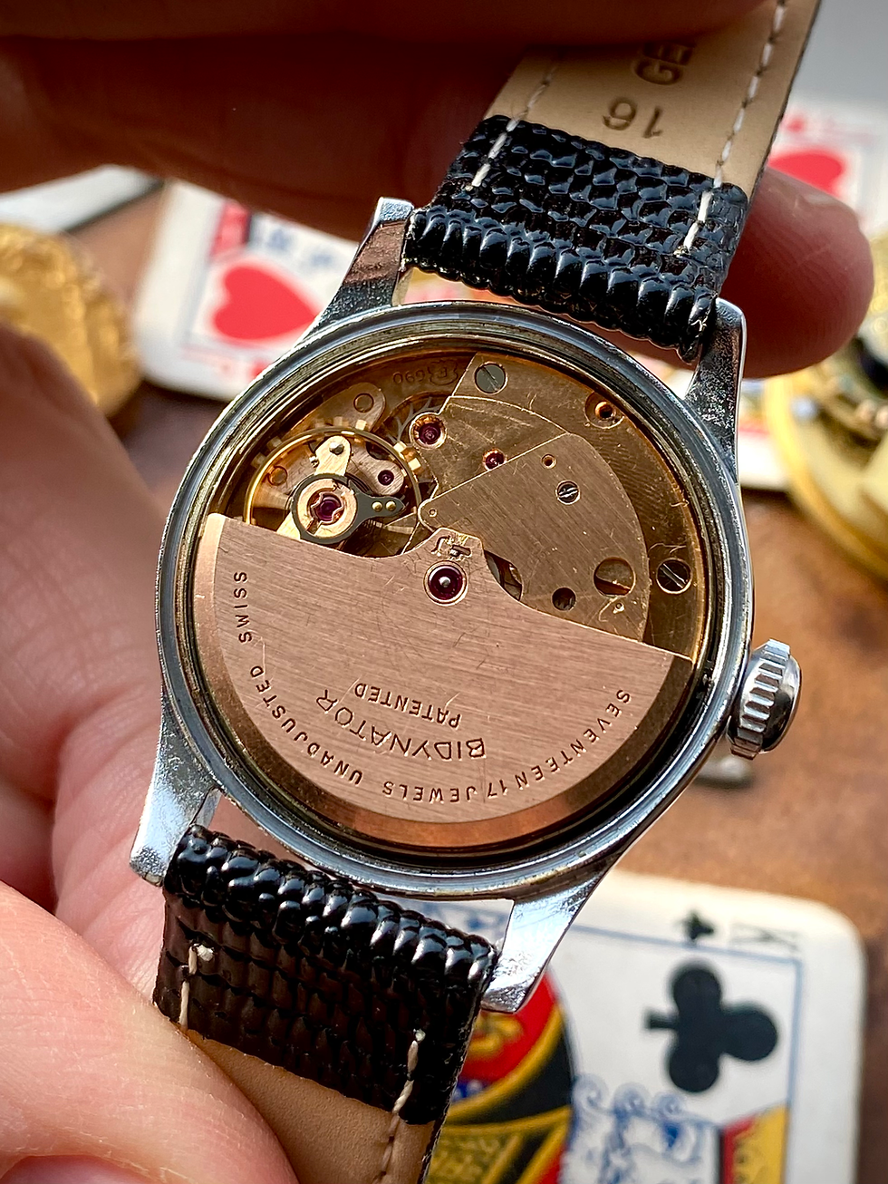 Thumbnail: 1950s Breitling Bidynator ref 228-25 Rare screw hour markers Brevet 238872 Felsa