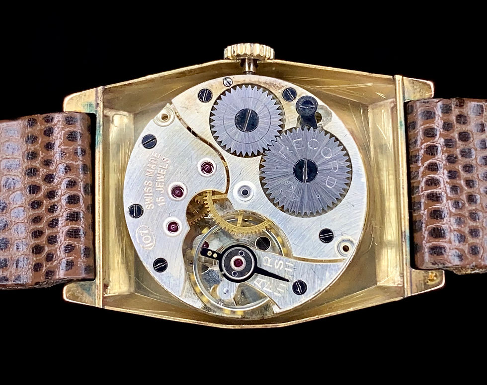 Thumbnail: 1946 Record Swan 9ct rose gold octagonal Tonneau watch foil numerals Record 107