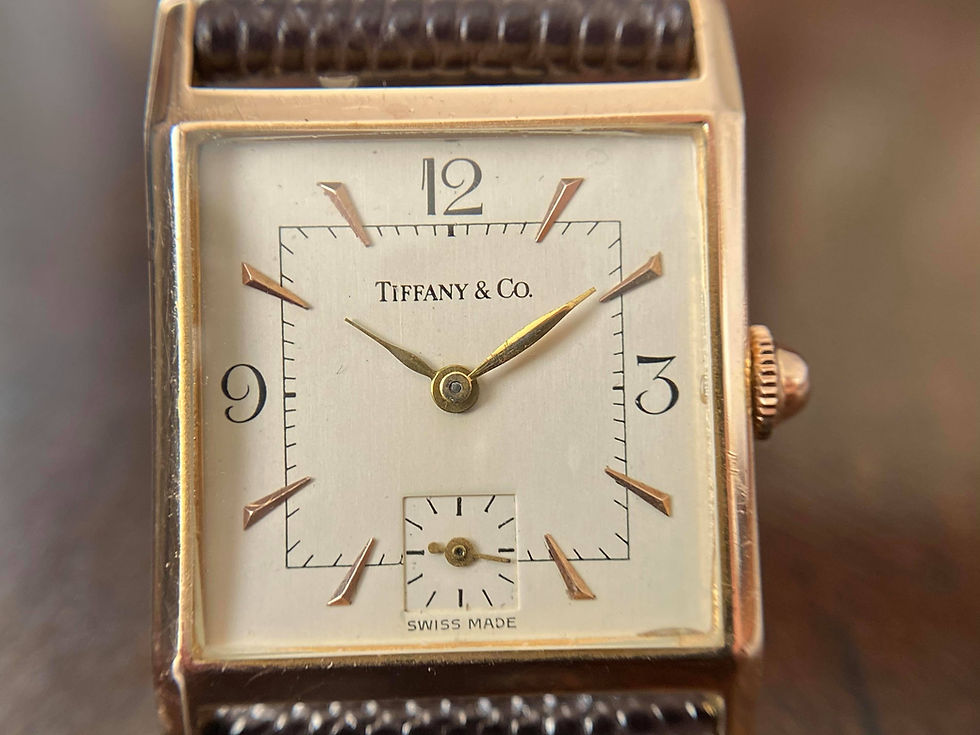 Thumbnail: 1940 Art Deco Tiffany & Co Jaeger LeCoultre dress watch, 14ct gold case serviced