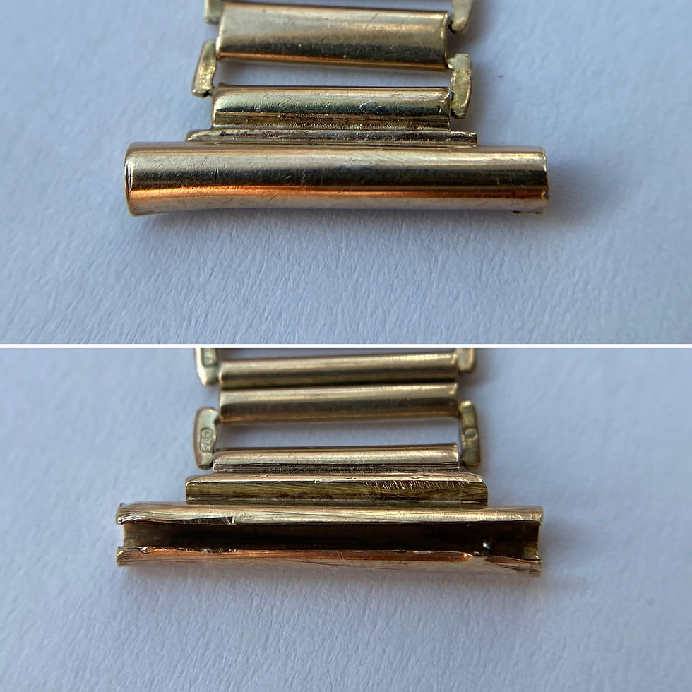 Thumbnail: 1948 9ct gold Bonklip watch bracelet 18mm ends Patent 349657 B H Britton & Sons