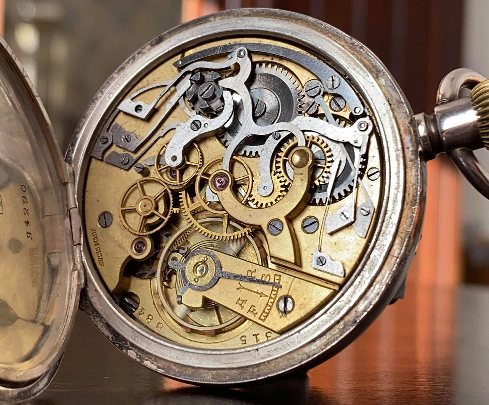 Thumbnail: WW1 1918 Silver Swiss Column Wheel Chronograph pocket watch, George Stockwell