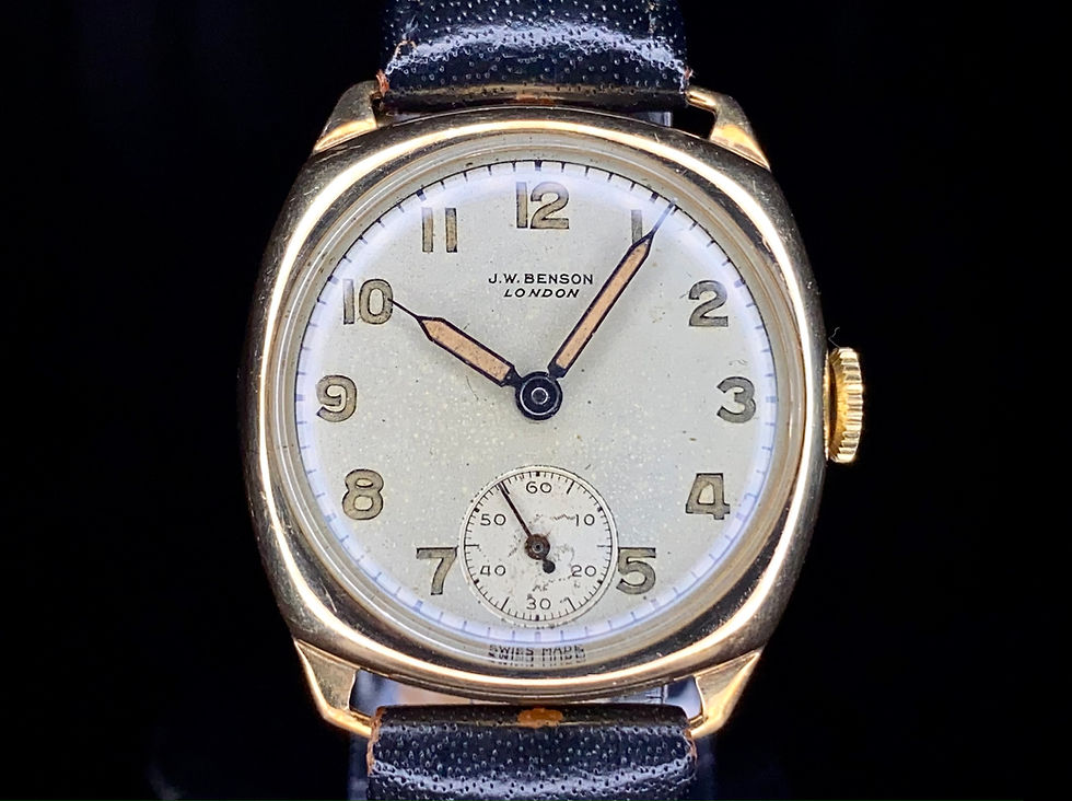 Thumbnail: 1948 9ct gold JW Benson Cushion case dress watch, syringe hands, 29mm