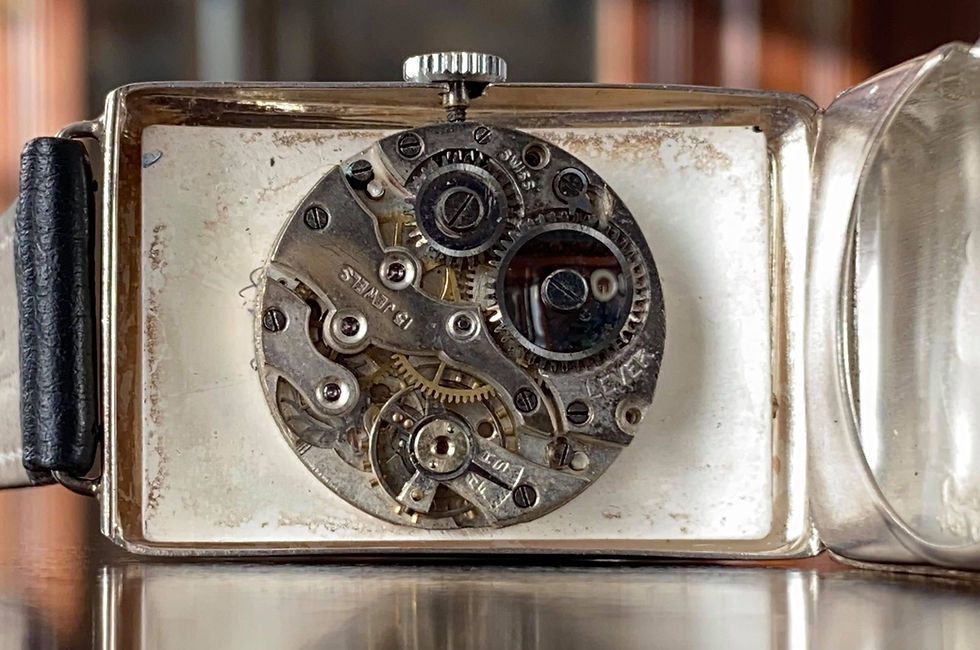 Thumbnail: Art Deco 1920's Silver Wyler watch, exploding dial, curved rectangular 27mm x 42