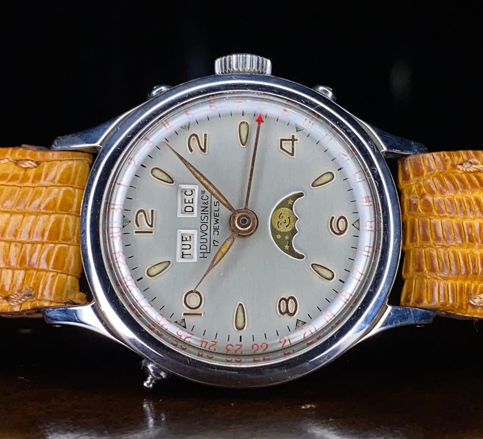 Thumbnail: 1950s H Duvosin & Cie Triple date pointer moonphase watch, Venus 203 movement