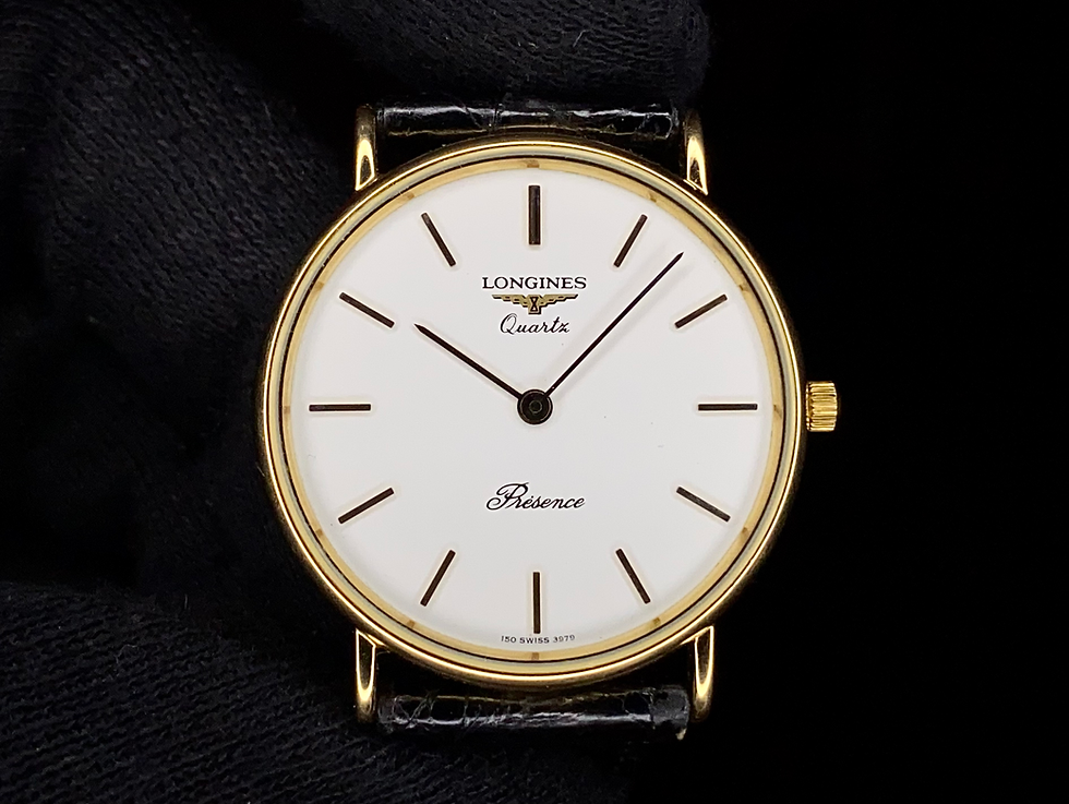 Thumbnail: 1990s Longines Presence 9ct gold dress watch quartz Ref 3979 150 L150.2