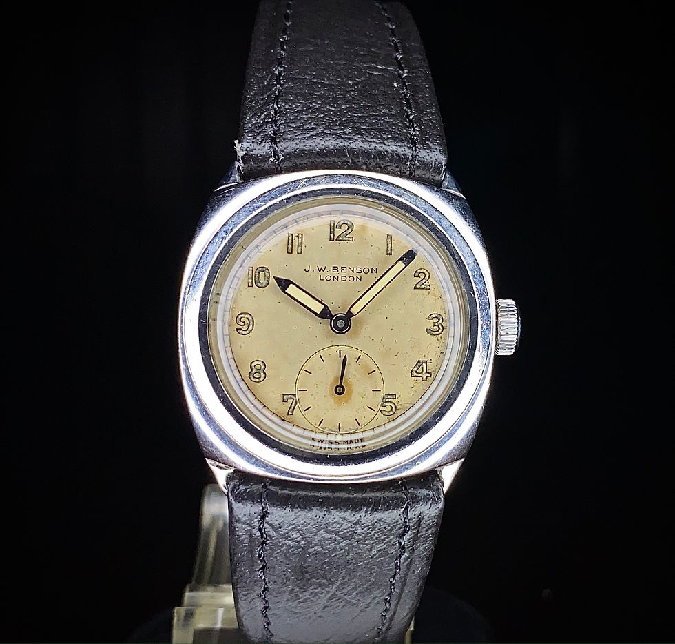 Thumbnail: Rare 1930s JW Benson Stainless Cushion case Hermetic watch, Universal cal 260