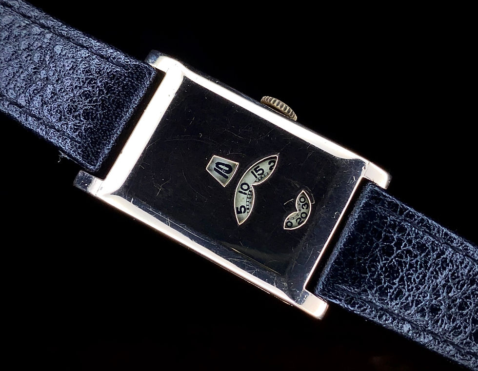 Thumbnail: 1932 Art Deco 9ct gold digital jump hour dress watch, FHF cal serviced