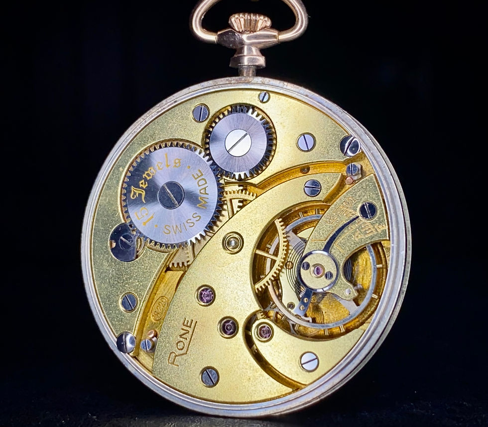 Thumbnail: 1933 Rone Dress pocket watch Silver Dennison case with inner case, manual wind
