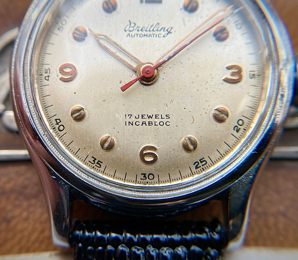 Thumbnail: 1950s Breitling Bidynator ref 228-25 Rare screw hour markers Brevet 238872 Felsa