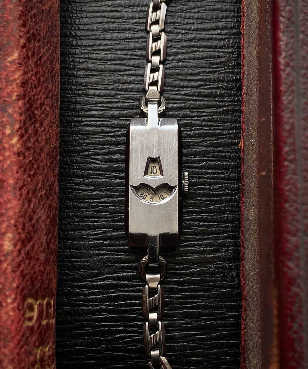 Thumbnail: 1930s Mimo Art Deco jump hour watch Peerless steel bracelet Mimo 90 serviced