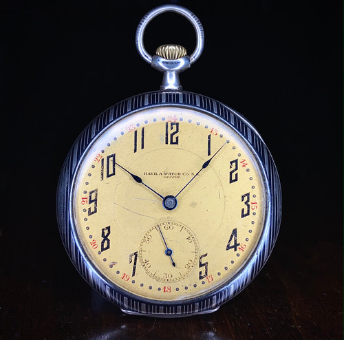 1920s Art Deco Havila Watch Co Geneve Niello Silver HF cased high
