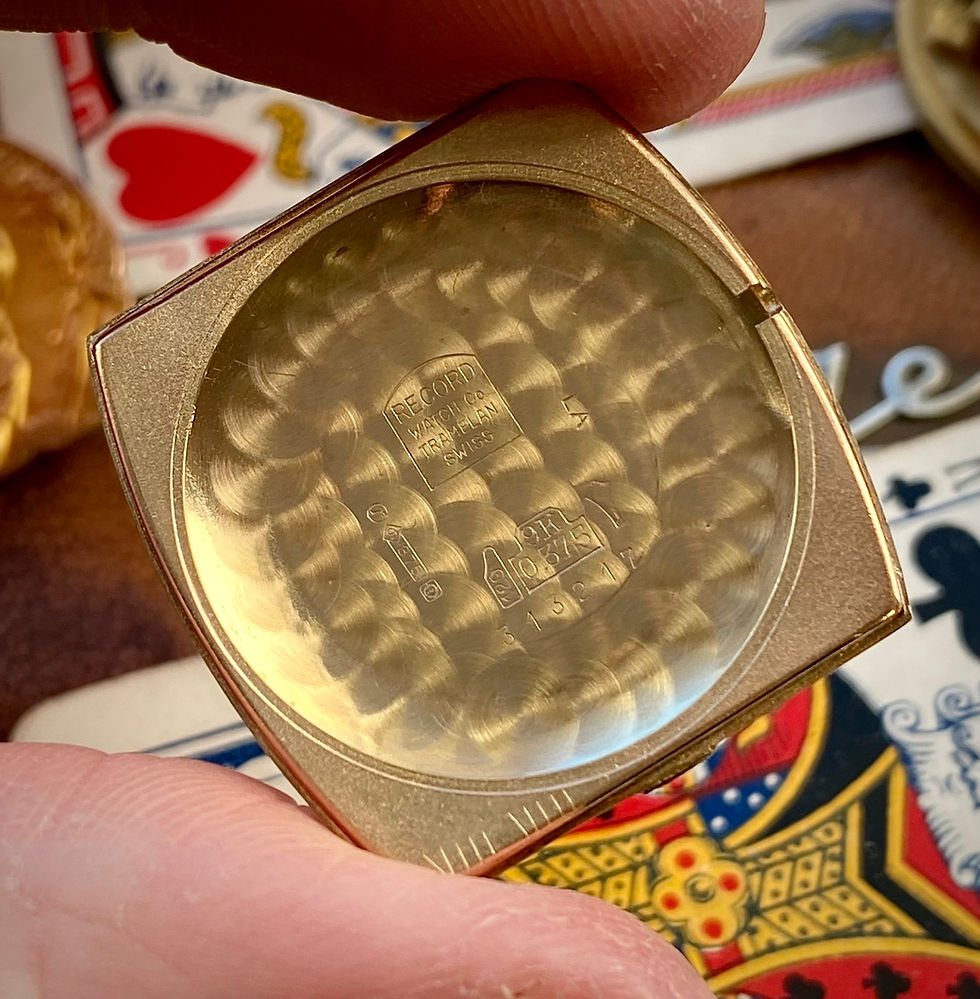 Thumbnail: 1972 Record De Luxe 9ct gold tonneau case watch, automatic date, ETA 2622